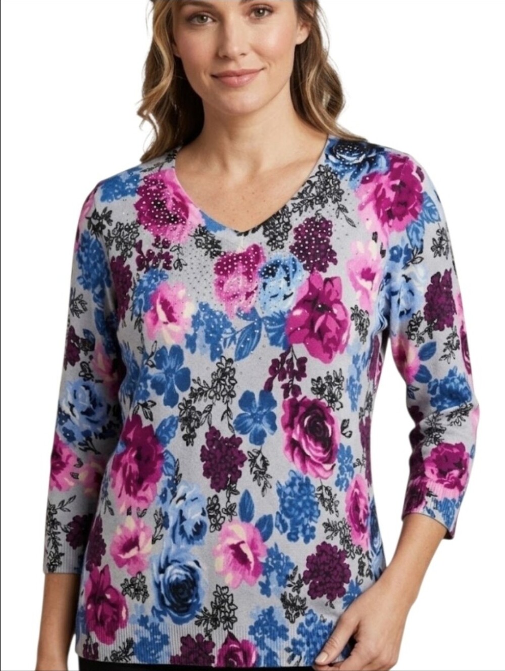 Cathy Daniels Floral Top With Crystal Embellishments